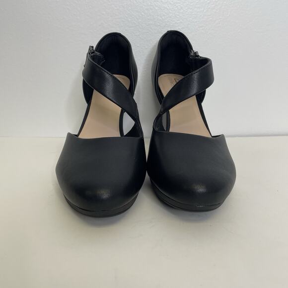 Clark's Ambyr Glow Asymmetrical Comfort Mary Jane Black Leather Pumps Sz 11 - Picture 7 of 7